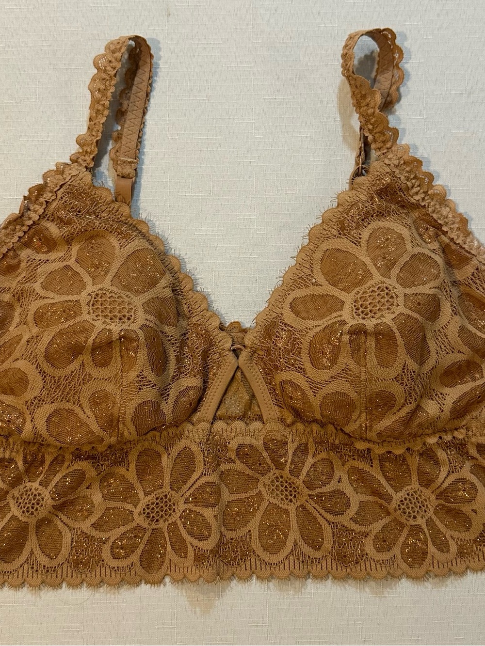 Show Off by Aerie Brown Floral Lace Longline Bralette L